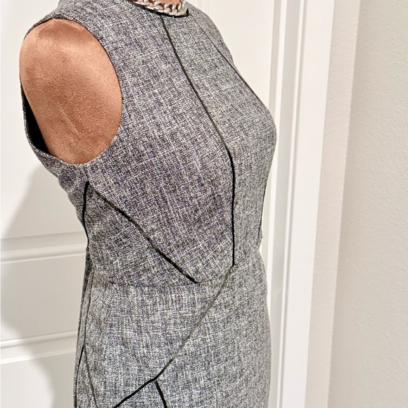 Ann Taylor Petite 2P Gray Tweed Sheath Dress | Sleeveless Work Dress - Picture 3 of 5